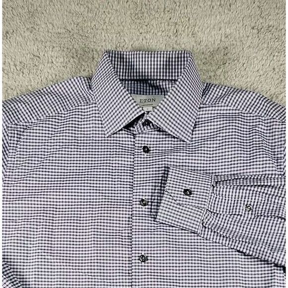 Other - Eton‎ Shirt Mens XL Contemporary Blue Check Button Down Collared Preppy Career